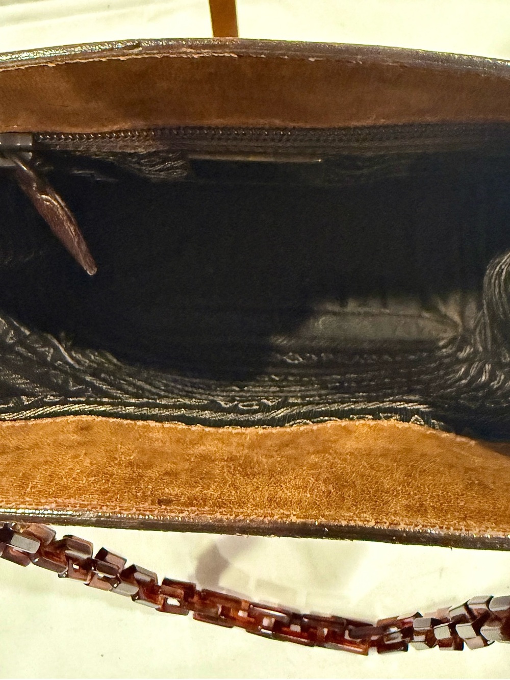 Y2K Prada Brown Leather Tote Or ShyBag with Tortoiseshell Chain Straps - Picture 9 of 11